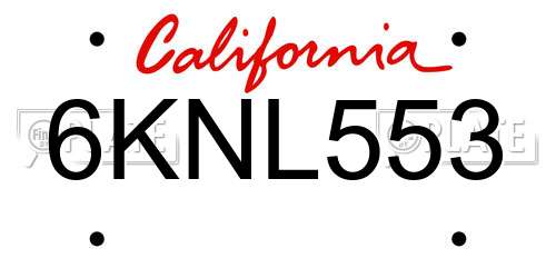 6KNL553 California License Plate