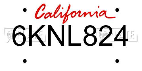 6KNL824 California License Plate