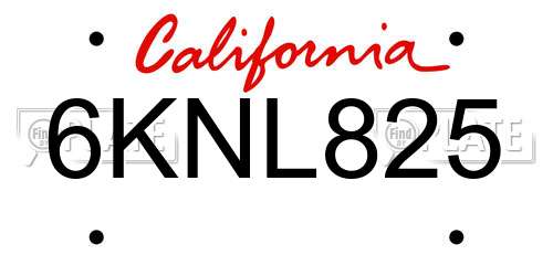 6KNL825 California License Plate