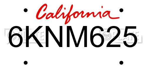 6KNM625 California License Plate
