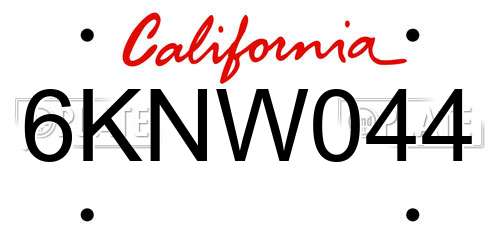 6KNW044 California License Plate