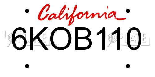 6KOB110 California License Plate