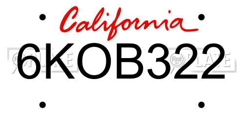 6KOB322 California License Plate