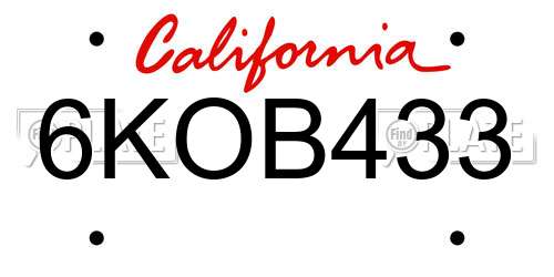 6KOB433 California License Plate