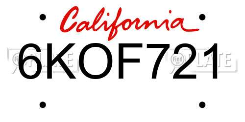 6KOF721 California License Plate