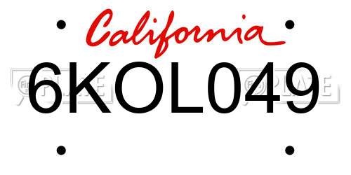 6KOL049 California License Plate