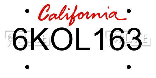 6KOL163 California License Plate