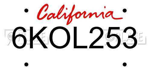 6KOL253 California License Plate