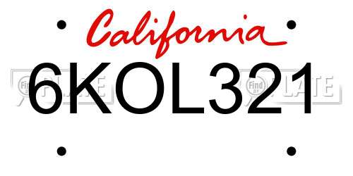6KOL321 California License Plate