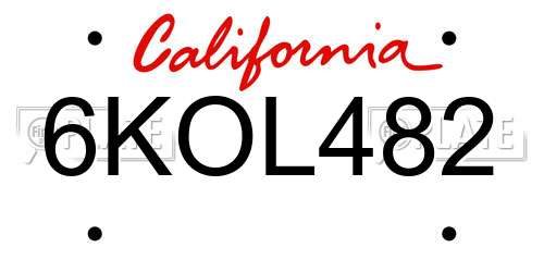 6KOL482 California License Plate