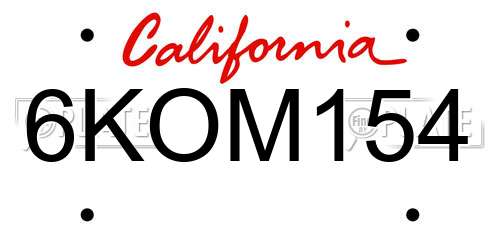 6KOM154 California License Plate