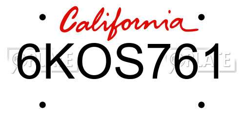6KOS761 California License Plate