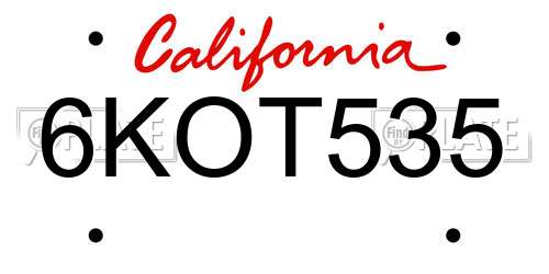 6KOT535 California License Plate