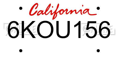 6KOU156 California License Plate