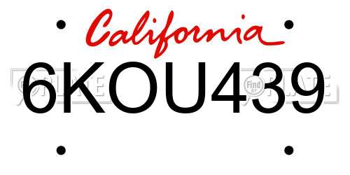6KOU439 California License Plate