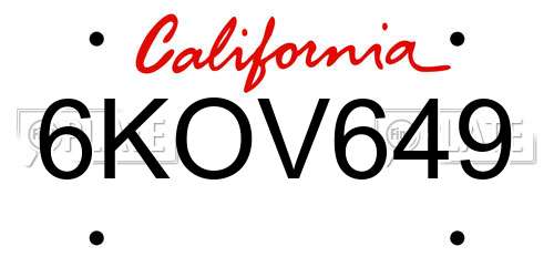 6KOV649 California License Plate