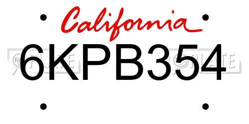 6KPB354 California License Plate