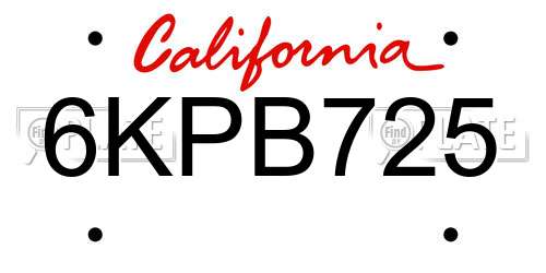 6KPB725 California License Plate