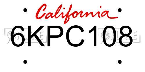 6KPC108 California License Plate