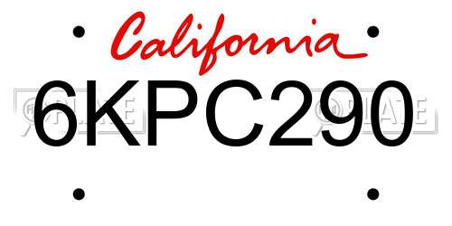 6KPC290 California License Plate