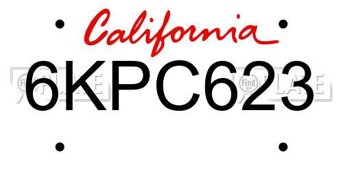 6KPC623 California License Plate