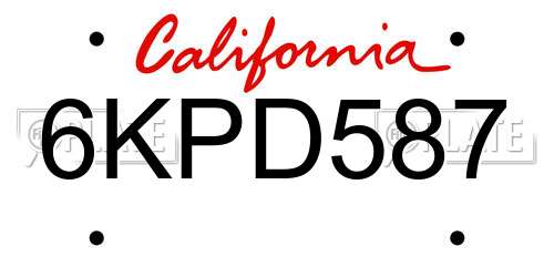 6KPD587 California License Plate