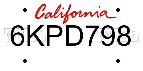 6KPD798 California License Plate