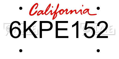 6KPE152 California License Plate