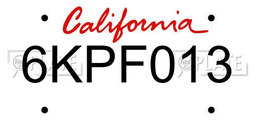 6KPF013 California License Plate