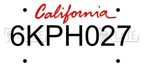 6KPH027 California License Plate