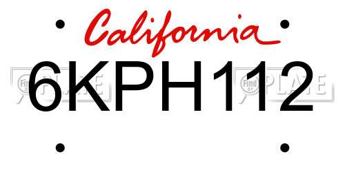 6KPH112 California License Plate