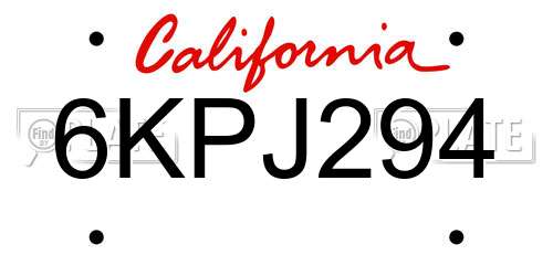 6KPJ294 California License Plate