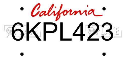 6KPL423 California License Plate