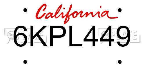 6KPL449 California License Plate