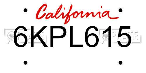 6KPL615 California License Plate