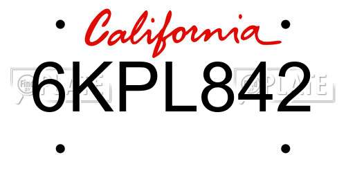 6KPL842 California License Plate