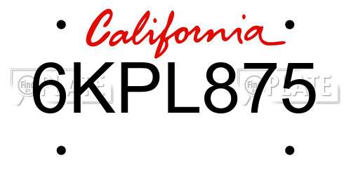 6KPL875 California License Plate