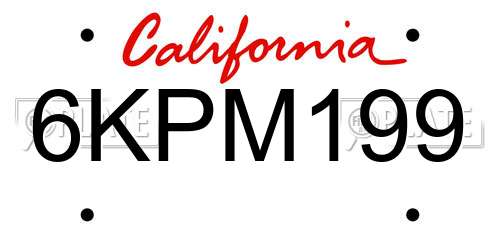 6KPM199 California License Plate