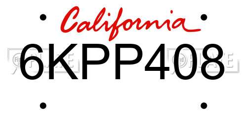6KPP408 California License Plate