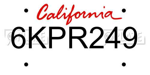 6KPR249 California License Plate