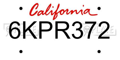 6KPR372 California License Plate