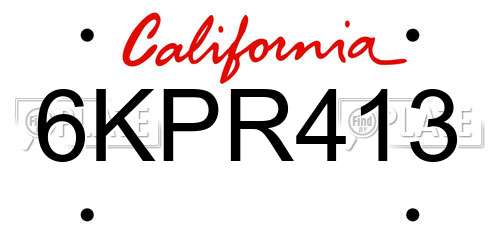 6KPR413 California License Plate