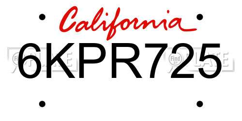 6KPR725 California License Plate