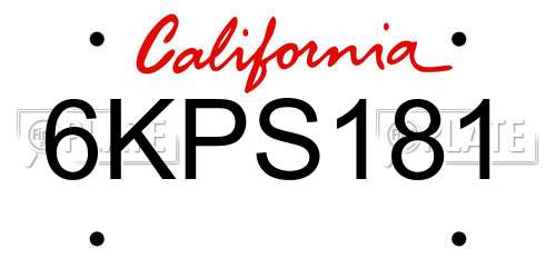 6KPS181 California License Plate