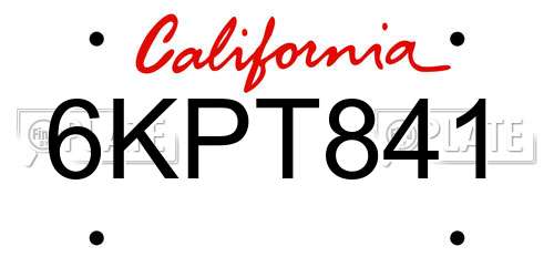 6KPT841 California License Plate