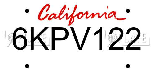 6KPV122 California License Plate