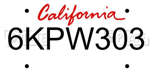6KPW303 California License Plate
