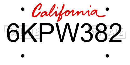 6KPW382 California License Plate
