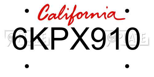 6KPX910 California License Plate