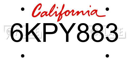 6KPY883 California License Plate